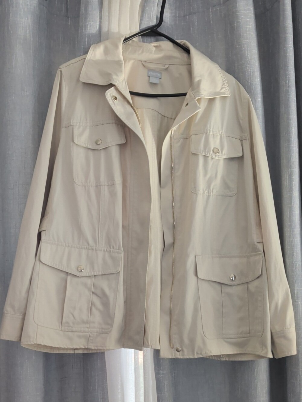 Chico's Women's Size 3 Light Cream Field Jacket with Utility Pockets